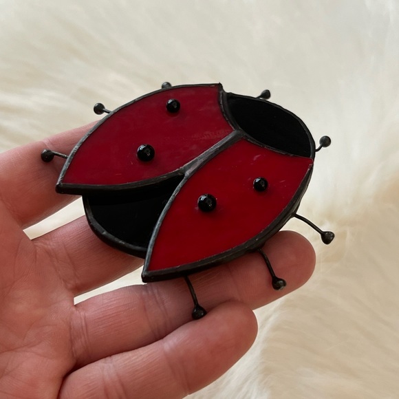 Stained Glass Lady Bug Sun Catcher Wall, Window Decor Good Luck Charm 3x3 signed - Picture 2 of 7